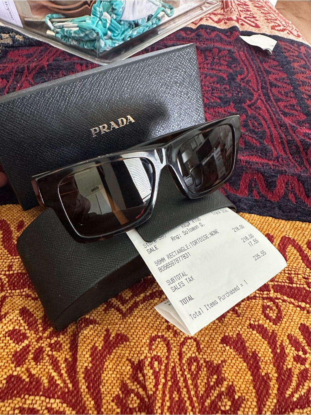 Prada Men's Rectangular Tortoise Sunglasses - Brown/Black